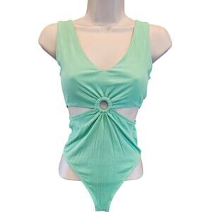 Wild Fable women's bodysuit sz S Side Cut Out Ribbed green nwot stretch summer
